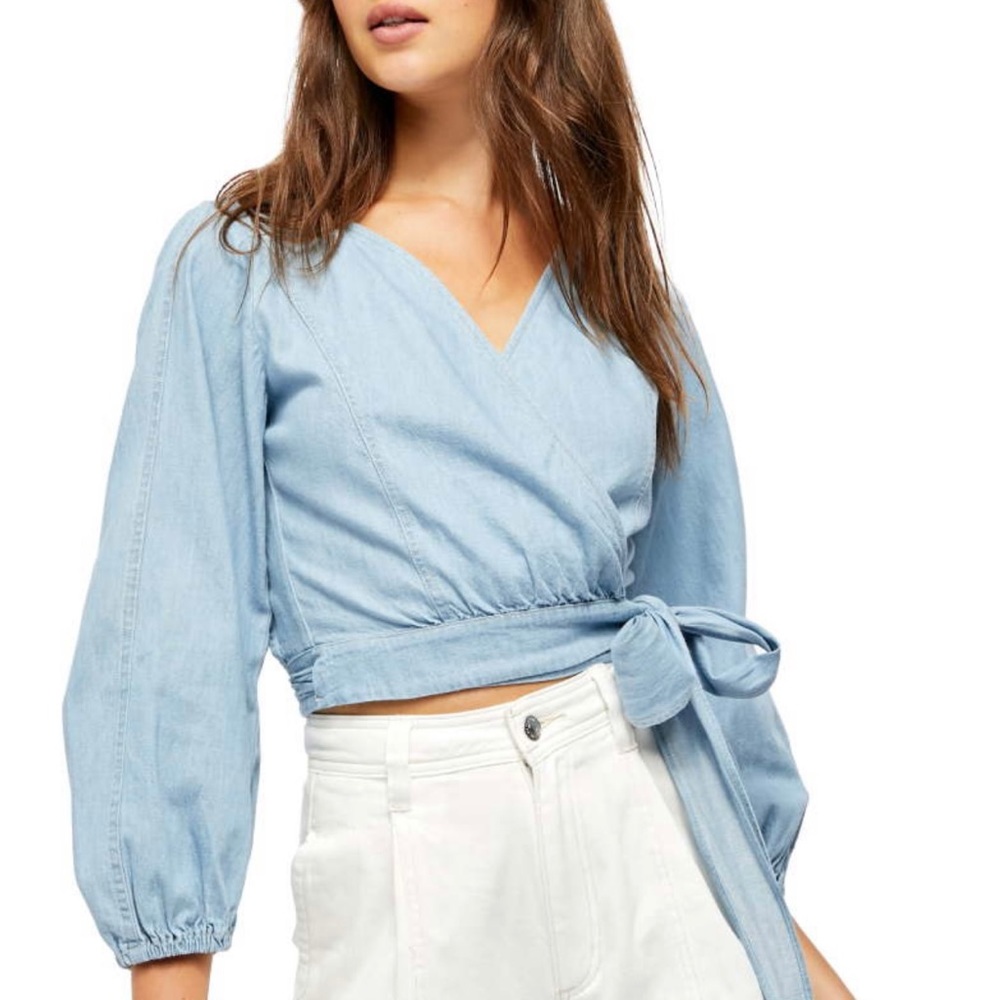 Free People Sofie Denim Side Tie Crop Top